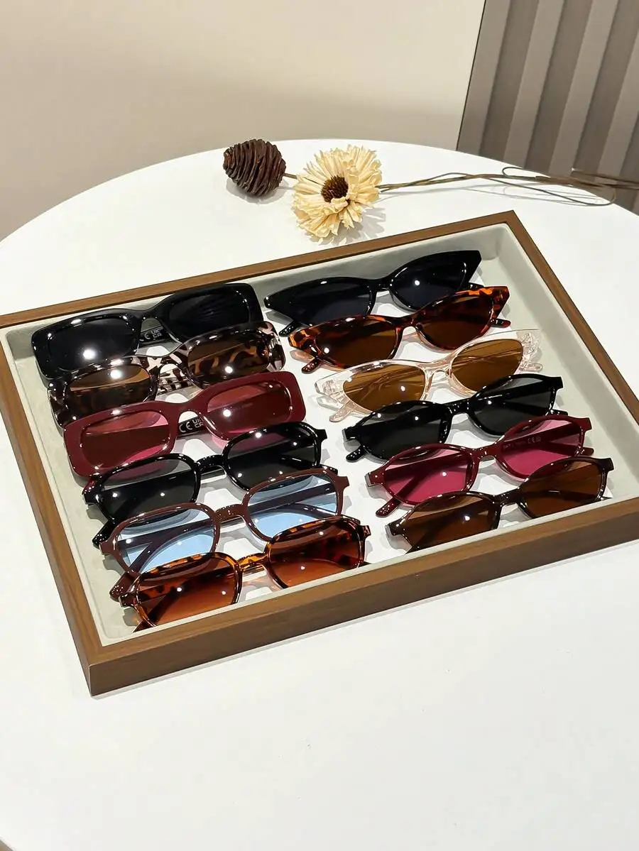 12pcs Women Cheetah Print Multicolor Plastic Geometric Small Combination Frame Personalized Perfect Modern Simple Style Sunglass
