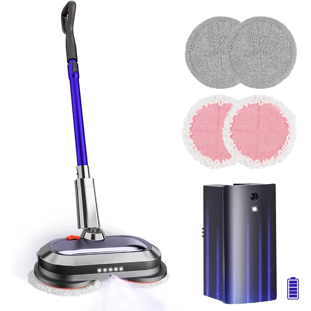 

Cordless Electric Mop, with Detachable Battery & 300ml Water Tank, Spin Mop with LED Headlight and Sprayer, for Hardwood