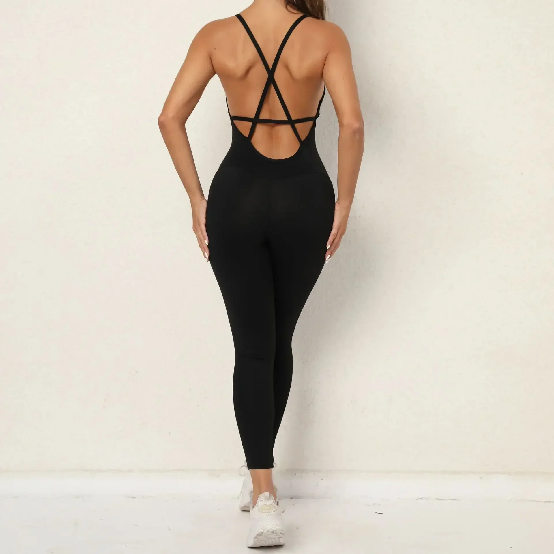 Hsoul Yoga High Waist Yoga Set Women's Backless Jumpsuit Elasticity Breathable Pants Gym Fitness Suit