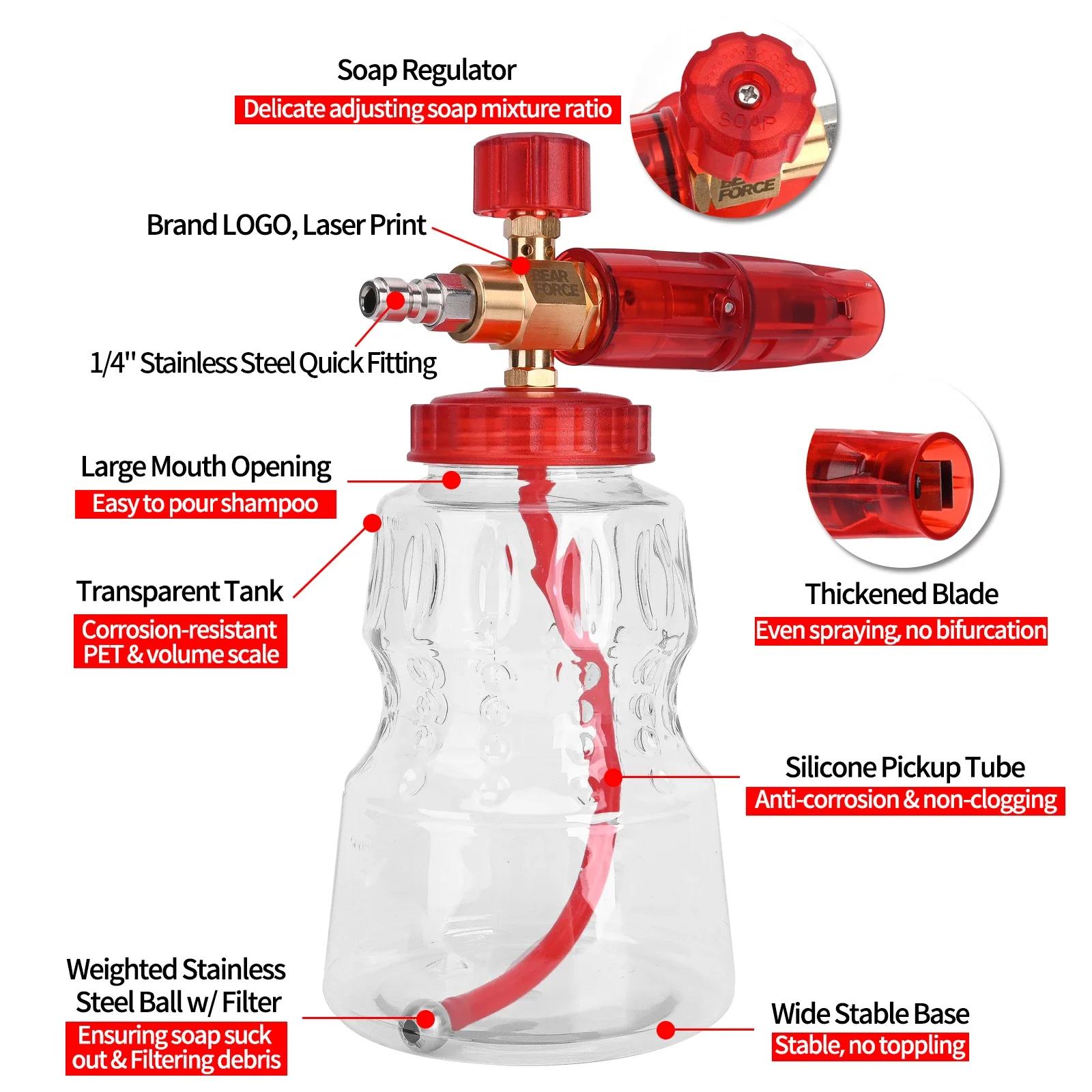 Brass Foam Cannon with Double Tip AttachmentAdjustable Pressure Washer Foam Blaster with Dual-Connector Accessory 1/4\
