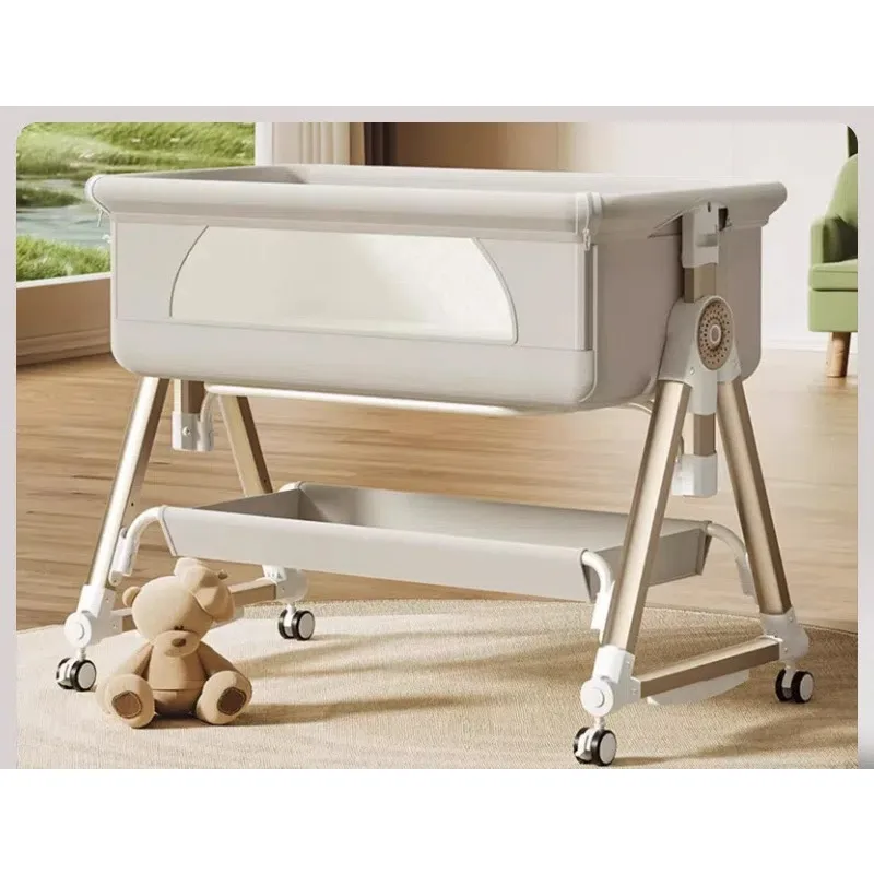 سرير أطفال محمول بارتفاع قابل للتعديل - سرير نوم مشترك قابل للطي وقابل للتحويل إلى السرير والجانب لحديثي الولادة والرضع #2