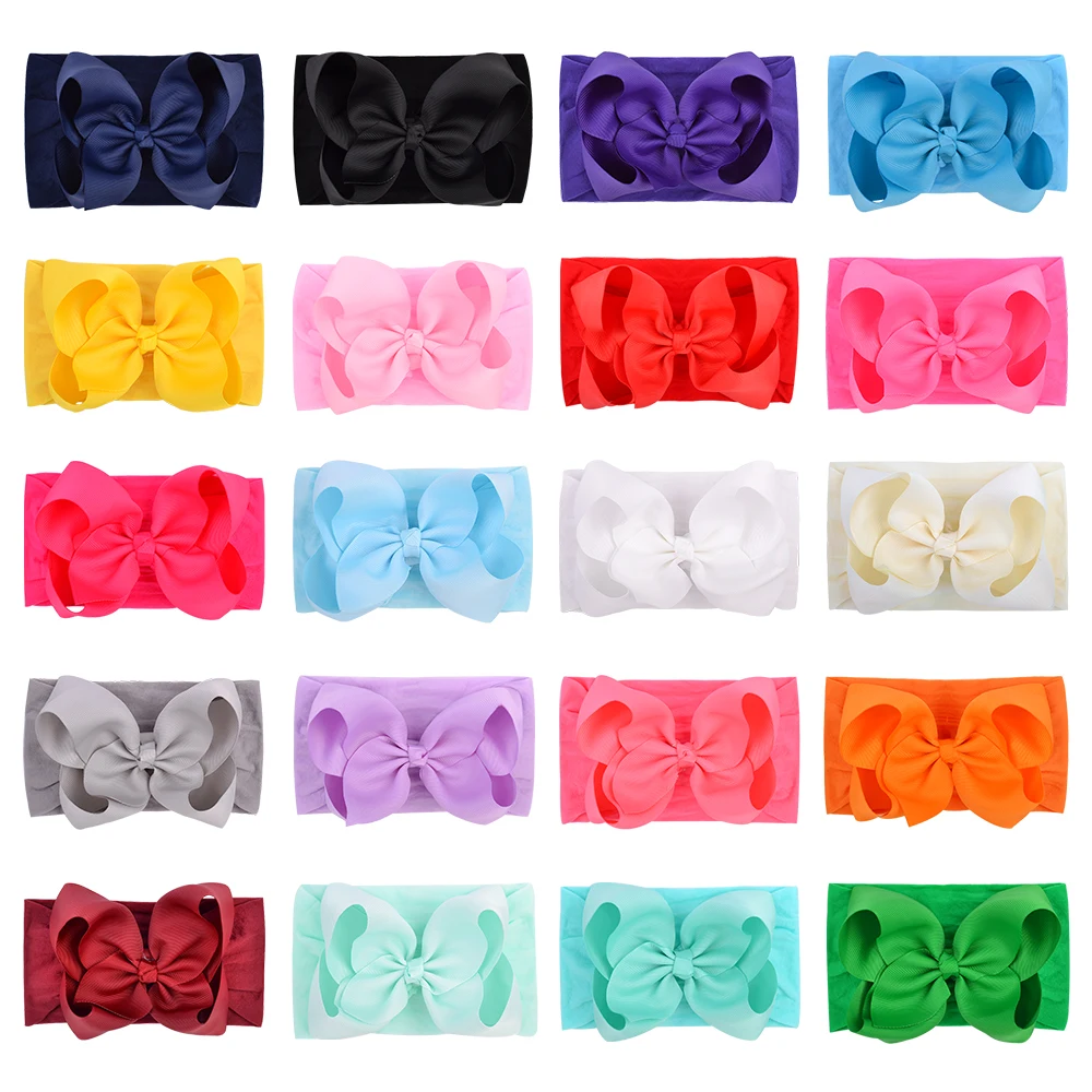 

1pcs Large Ribbon Bows Headband for Baby Girls Lovely 6.5'' Wide Nylon Turban Newborn Bow Headwrap Elastic Soft Hair Bands Gifts