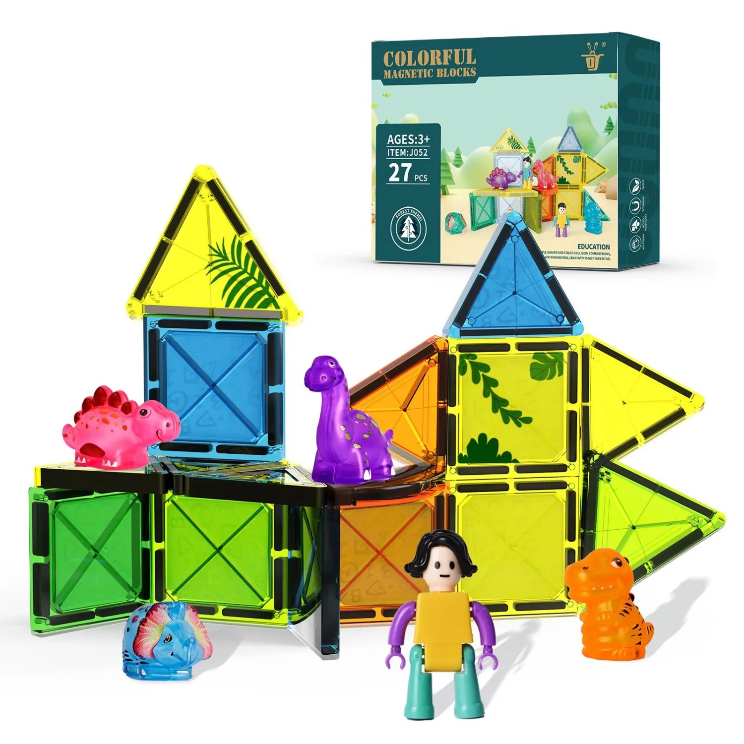 27/55 Dinossauros Deluxe Telhas Magnéticas |   Blocos de construção de diamante 3D |   Brinquedos educativos STEM para meninos e meninas de mais de 3 anos |   Dinossauro para