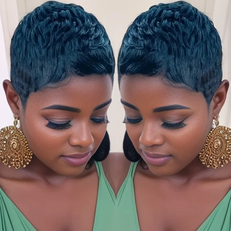 

Короткие парики с стрижкой пикси с челкой, многослойные человеческие волосы, полностью машинные парики