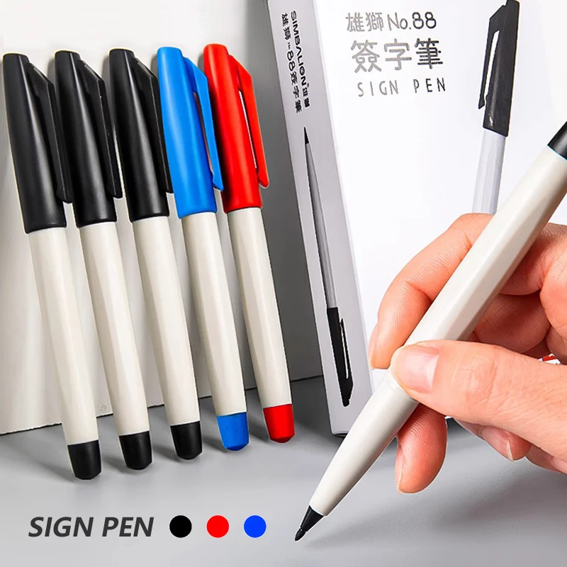 3 Colors/Set Black Red Blue Sign Pen 1.0mm Sketch Drawing Marker Pen for Teachers Correcting, Students Drawing, Art Line Marking