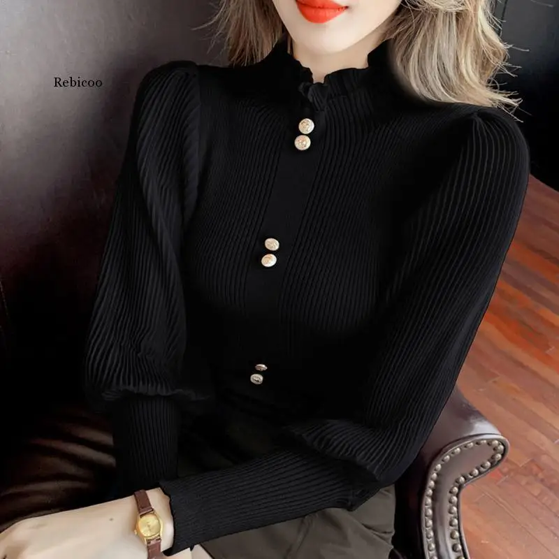 

Jumper Knitted Sweater Women's Lantern Sleeve Top Slim Chic Fit Half Turtleneck Sweater Female 2022 Autumn New Bottoming Sweater