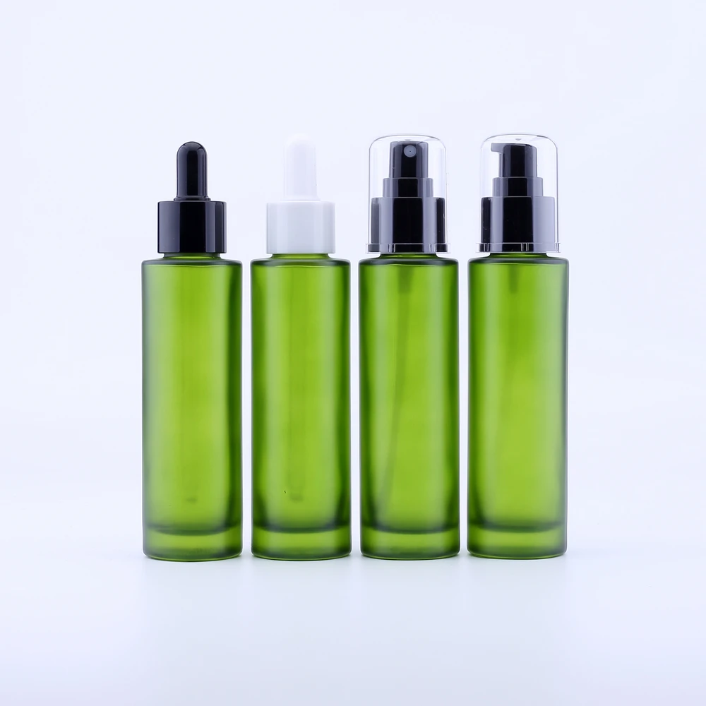 2PCS 80Ml Green Thick Glass Dropper Bottle Botella Cristal Empty Cosmetic Packaging Container Vials Essential Oil Bottles