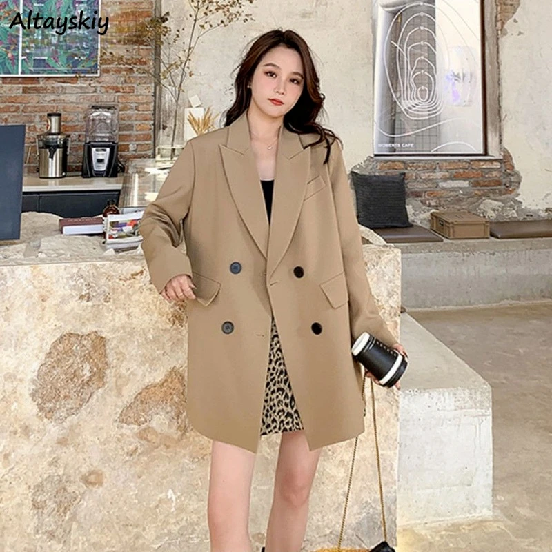 

Blazers Women Solid Spring Double Breasted Leisure Elegant All-match Pockets New Arrival Clothing Design Office Lady Stylish Ins