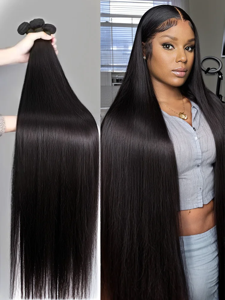 30 40 50 Inch Raw Virgin Unprocessed 100% Human Hair Extensions Bone Straight 3 4 Bundles Double Weft Bulk Braiding Hair