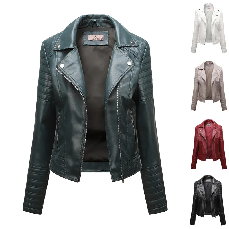 2025 new casual women's long sleeve leather coat Spring and autumn PU washed leather motorcycle garment coat