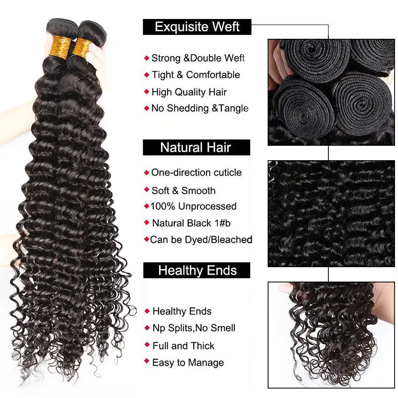 Deep Wave 3 4 Bundles with Frontal Brazilian Virgin Hair 13x4 Transparent Lace Frontal Brazilian Human Hair Extensions For Women