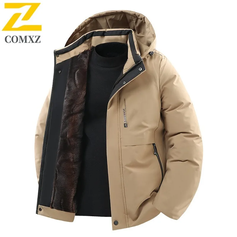 COMXZ 2025 New Men Graphene Warm Padded Middle Aged Dad Wear Detachable Hood Waterproof Windproof Business Leisure Sports Coat