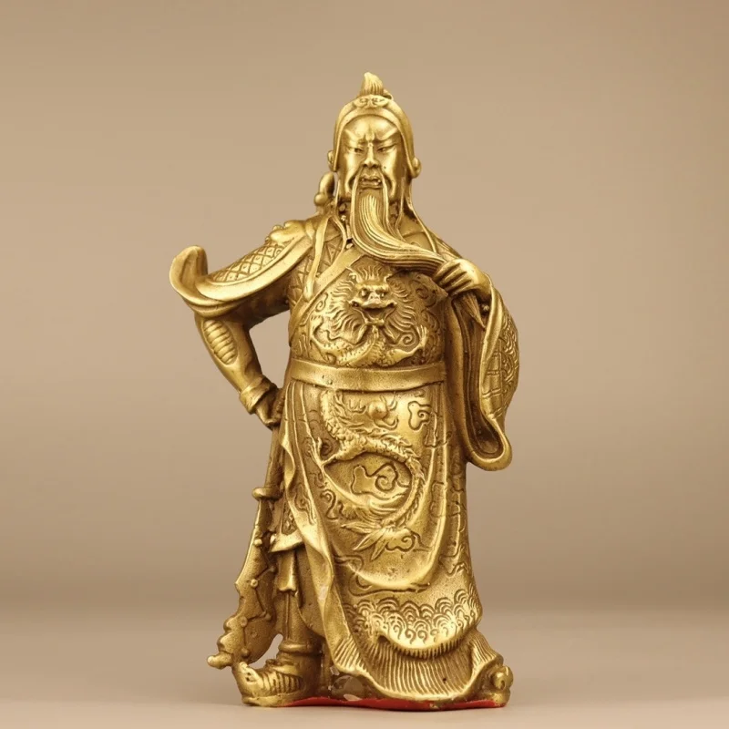 

Antique Bronze Collection Yellow Copper Great Sword Guan Gong Guan Di Shengjun Loyalty and Virtue Guan Yu Bronze Statue Home Dec