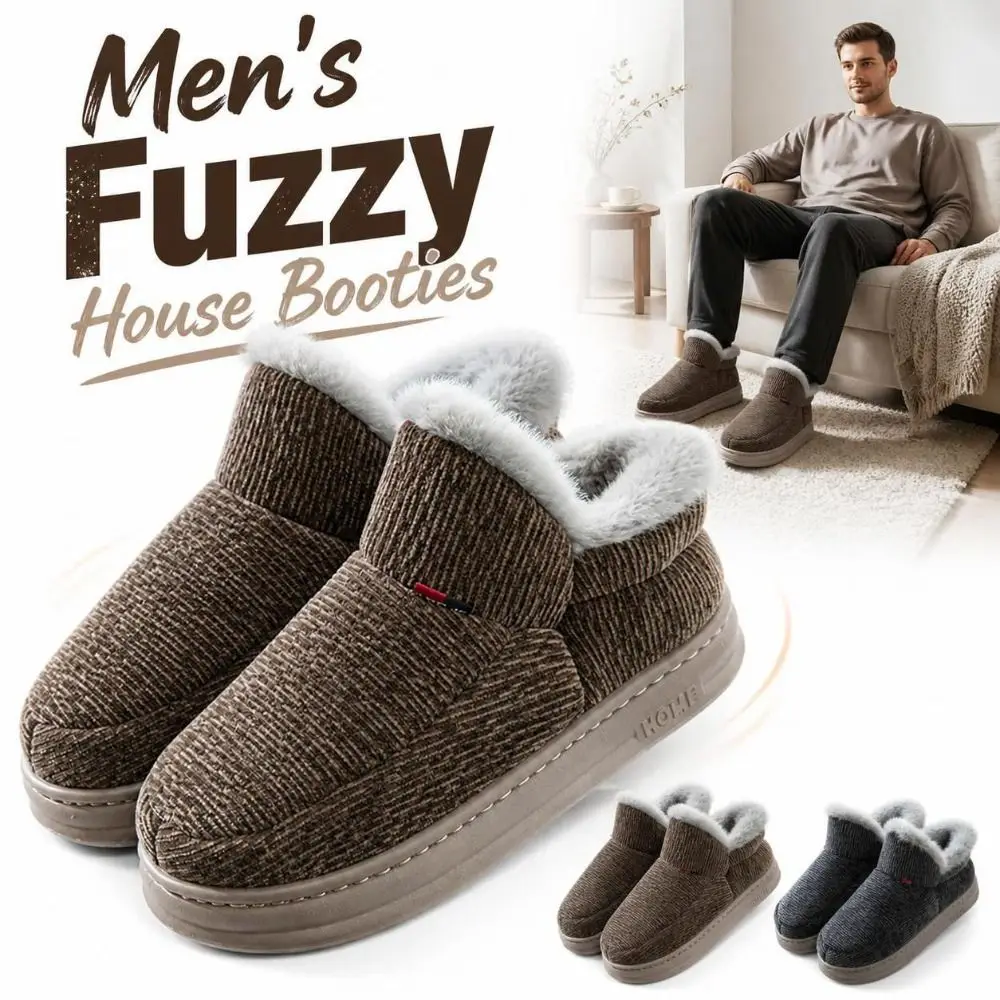 Warm Fuzzy Lining House Booties Non-slip High Top Closed Back Slippers Thick Soled Lightweight Winter Slip-on Shoes