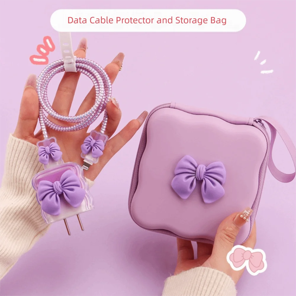 

Charger Protector Cable Organiser 3D Bow Protection Sleeve Power Cable Bag Organizer with Storage Bag Soft Cord Winder Kit