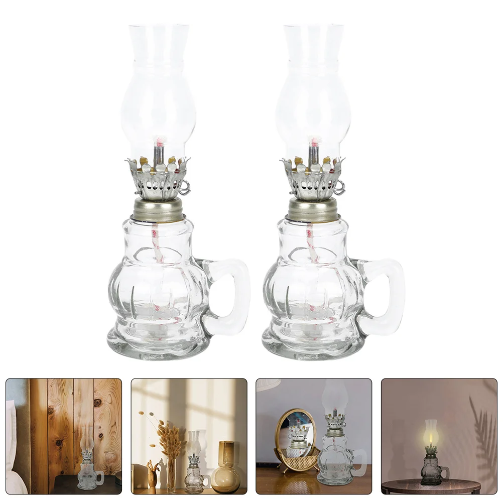 

2Pcs Glass Lamp Vintage Oil Light Decoration for Home Bedroom Living Room Table Oil Lantern Glass Lamps