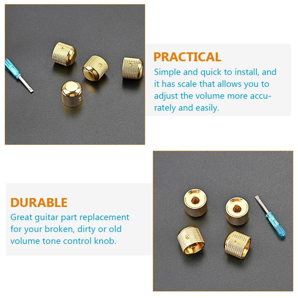 

4 Pcs Guitar Knob Useful Bass Volume Knobs Potentiometer Caps Replacement Metal for Guitars