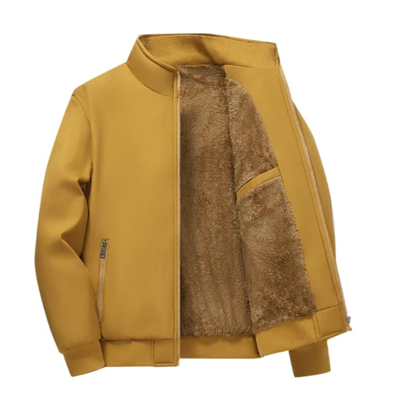 

New Thick Fleece Lined Jacket for Men Autumn Winter Stand Collar Cotton Padded Coat Warm Mens Jacket for Middle Aged and Elderly
