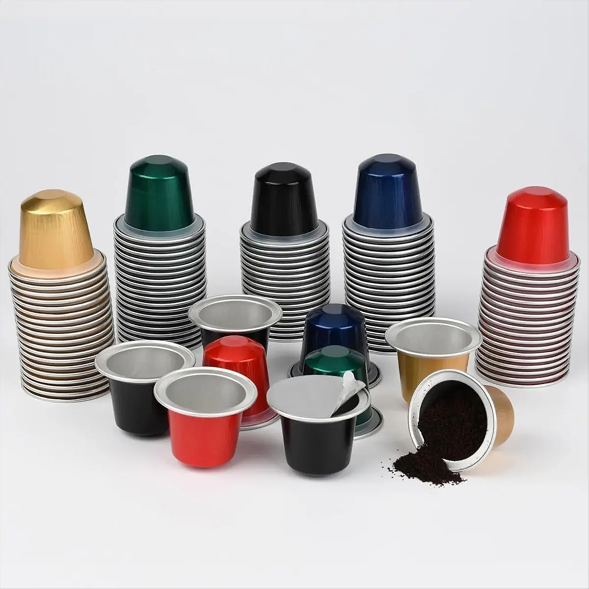 2026 + كبسولات قهوة فارغة قابلة للتعبئة من رقائق الألومنيوم متوافقة، اصنع مرشحات فناجين قهوة اسبريسو خاصة (100 كبسولة + 100 غطاء)