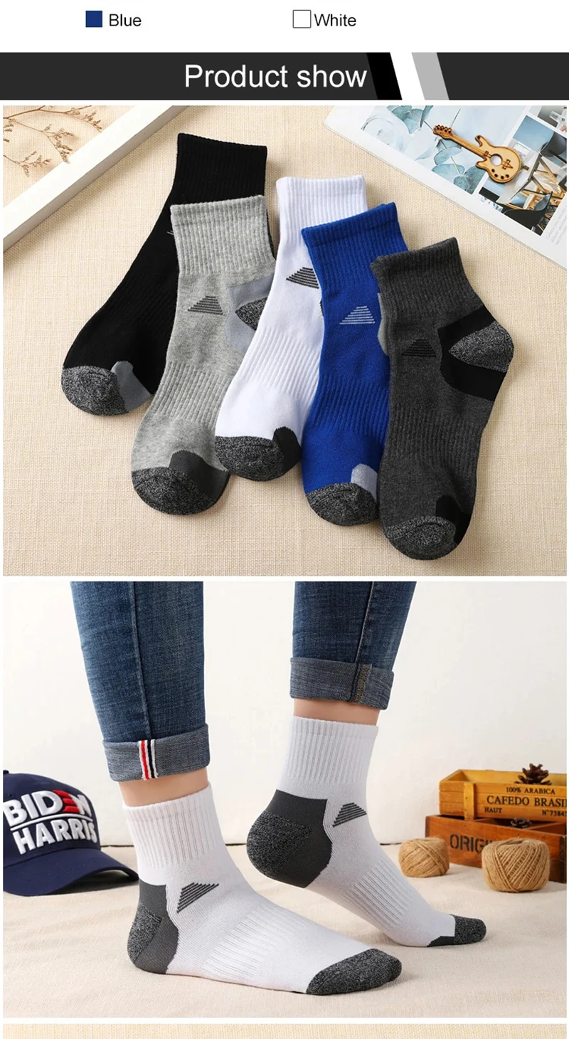 5 Paar Herren-Baumwoll-Crew-Socken, atmungsaktiv, schweißableitend, geruchshemmend, für Outdoor-Wanderungen, Trekking, Laufen, Sportsocken für das tägliche Training – Detail 7