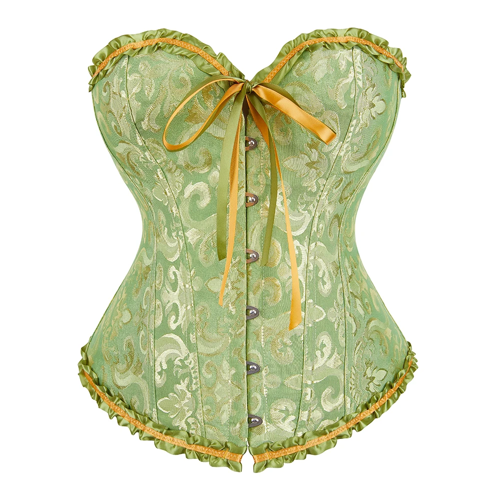 Jacquard Overbust Corset Floral Waist Bustier Top Basques Lace Up Boned Corselet Body Shaper Korset