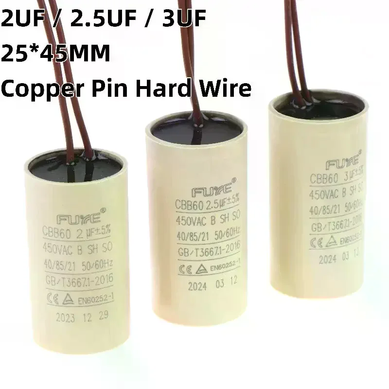 1/5Pcs 2/2.5/3uF Capacitor For Air Compressors Pressure Washers CBB60 Capacitor For Circulating Water Pump Hanging Fireplace
