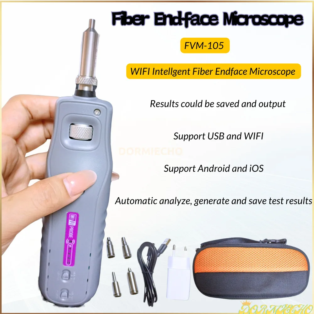 

FVM-105 Wireless Microscope 200X Magnification WIFI Fiber Optic Endface Inspection FVM105A Portable WiFi Probe With Auto Analyze