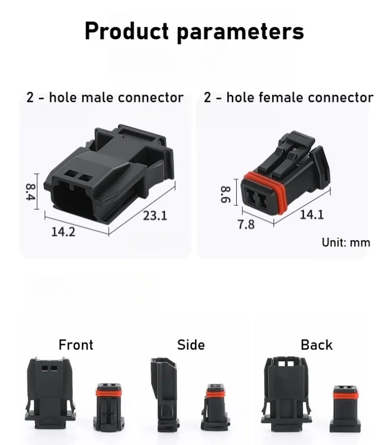 DJ7028-1.2-11/21 Conector automotivo à prova d'água de dois furos MX19002P51 Sensor de plugue de espelho retrovisor MX19002S51