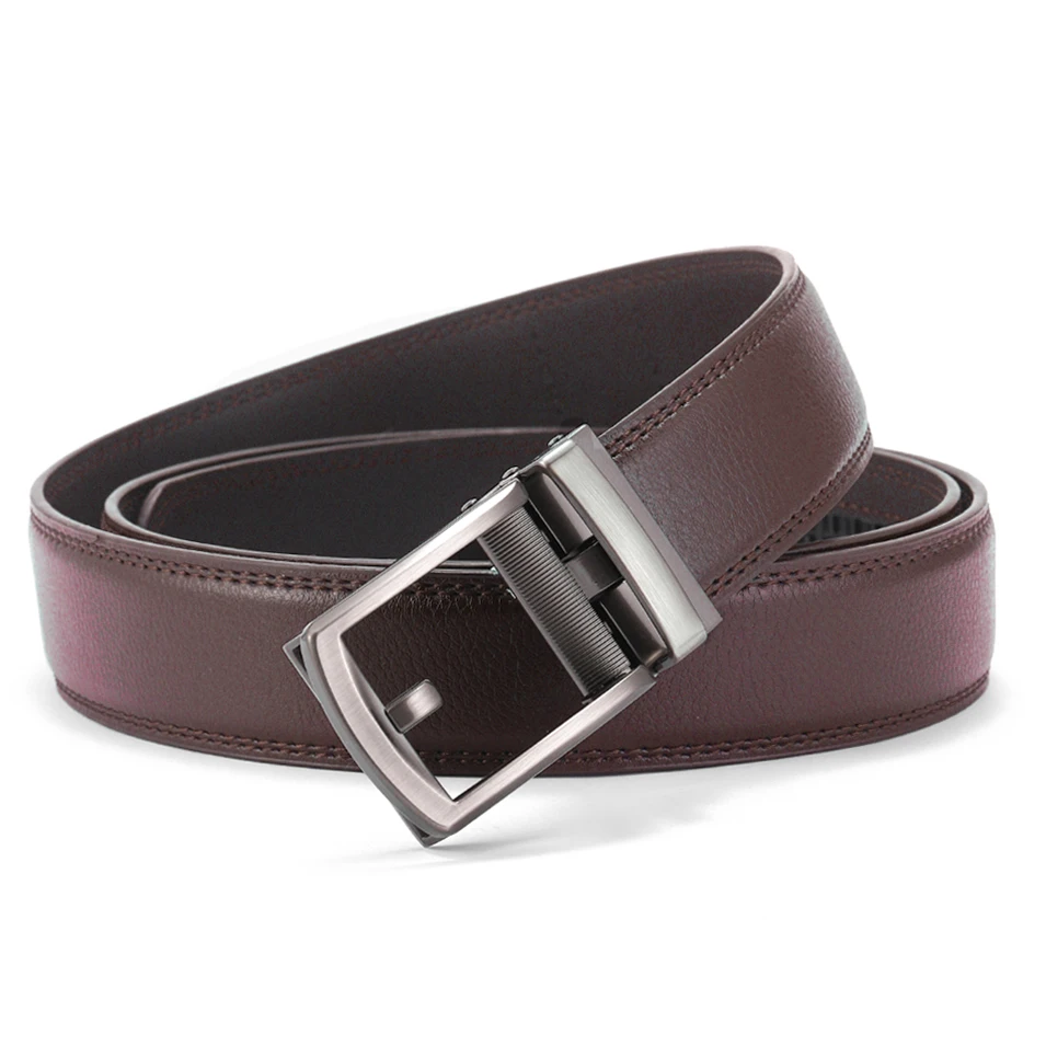 Formelle Herren-Ledergürtel mit Automatikschnalle, Modische Ratchet-Gürtel aus Rindsleder, Luxuriöse Designer-Gürtel in Schwarz und Braun, 3,5 cm Breite – Detail 5