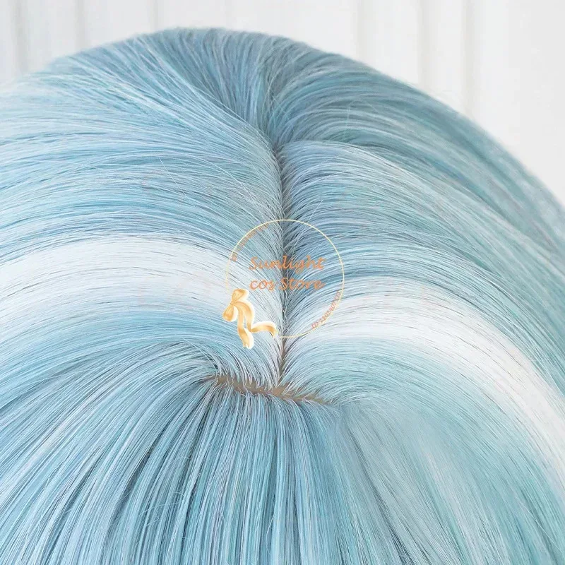 Peluca de Cosplay Eula, peluca blanca azul de 48cm, pelo sintético resistente al calor, pelucas de Anime + gorro de peluca