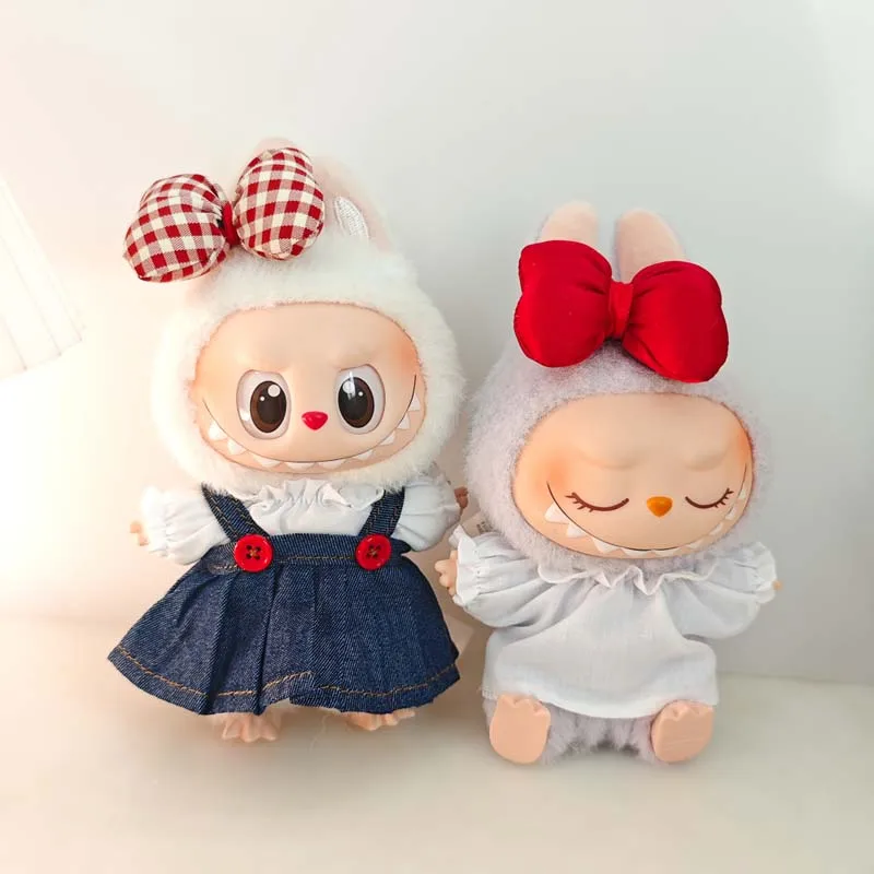 Ropa Labubu Doll Clothes Outfit Accessories Strap skirt set For 15/17cm Labubu Plush Doll's Clothing Girl Dress Up Toys