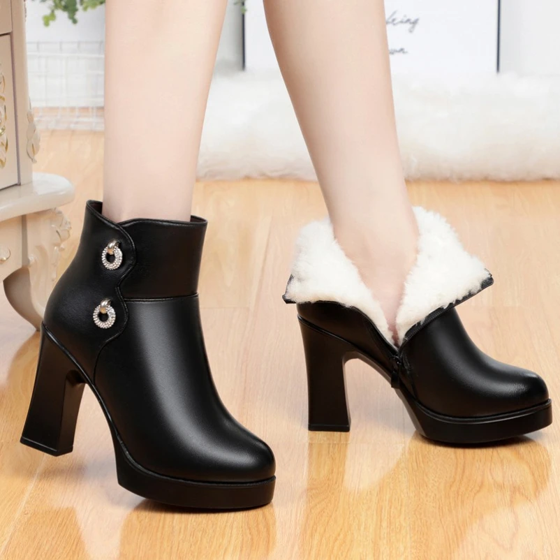 

2025 женские зимние ботинки, ботильоны на высоком каблуке, женские теплые шерстяные ботинки на платформе, женские модные обычные ботинки, обувь