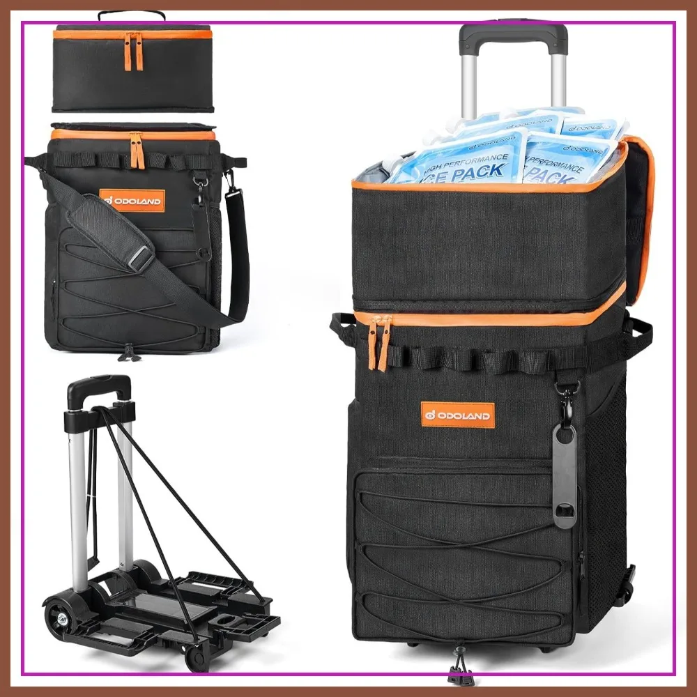 

72 Can Rolling Cooler Bag with Wheels & Handle, Collapsible Insulated Ice Chest for Beach Camping Tailgating