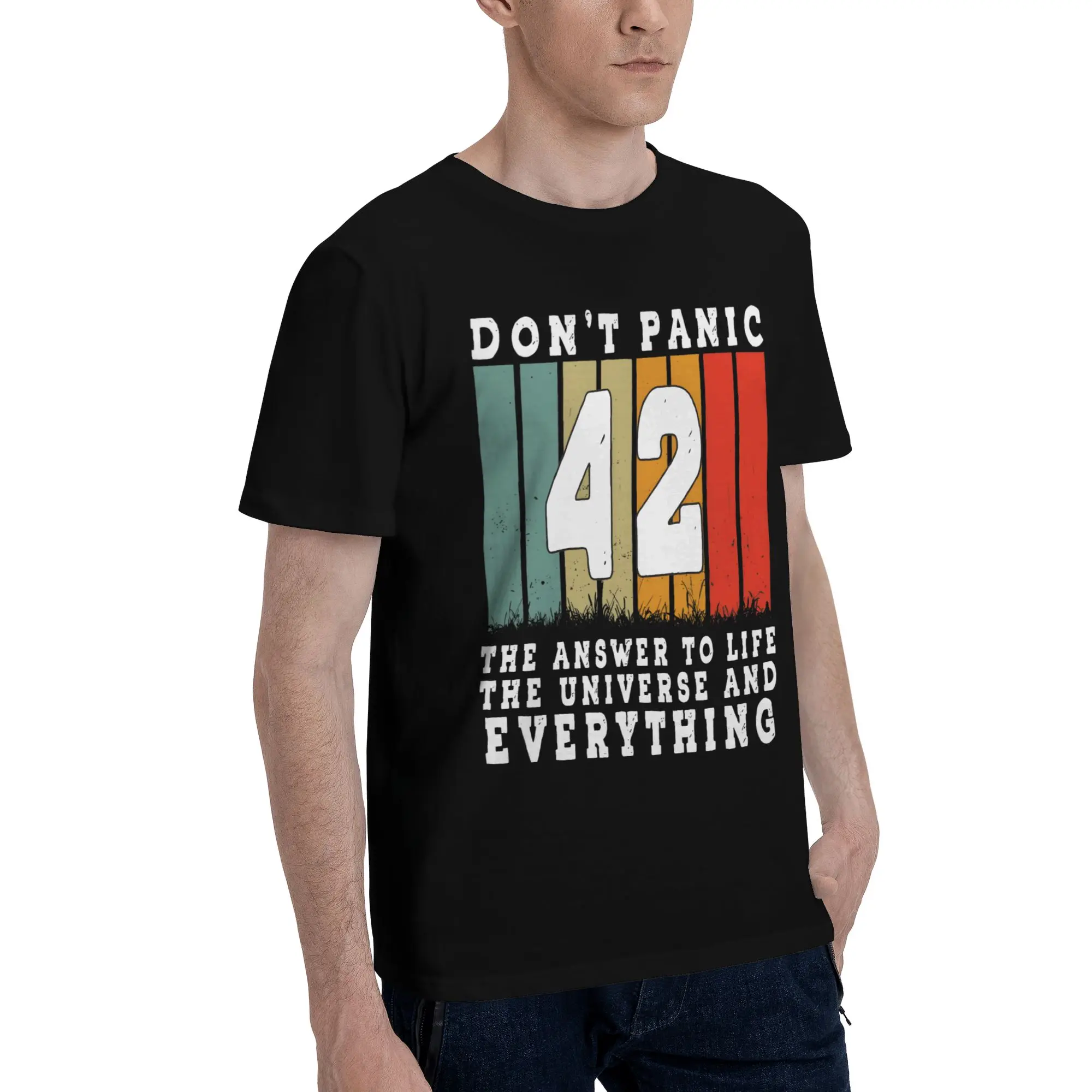 dont panic 42 The Answer To Life Douglas Adams  Fashion T Shirts Men Women  Pure Cotton  Tee Shirt Clothing