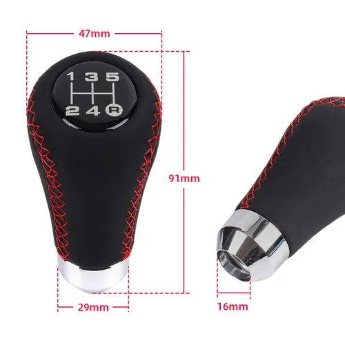 Imagen 2 del producto Perilla de palanca de cambios Universal para coche, 5/6 velocidades, cuero PU negro, M8, M10, M12, con 3 mangueras, perilla de cambio de transmisión Manual