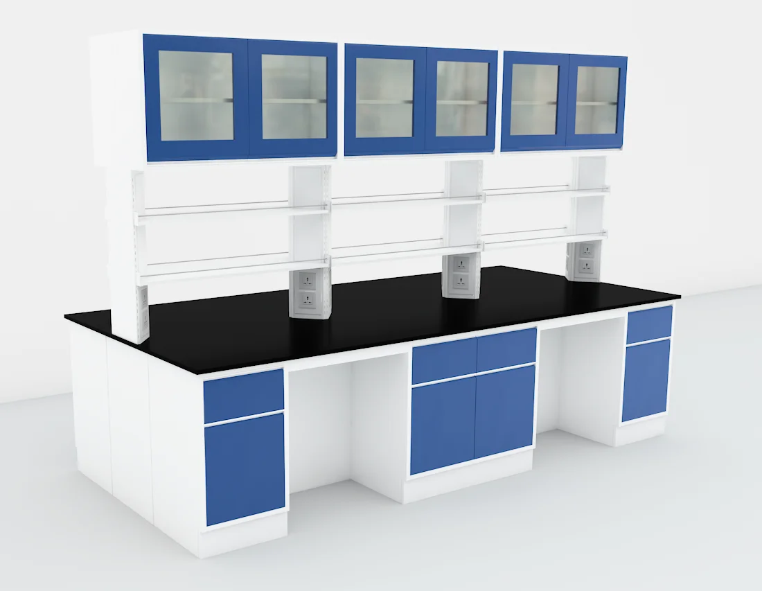 LB-FM-06 مقعد مختبر مثبت على الأرض مع أرفف كاشف/صنبور مياه/صنبور/خزانة حائط #2