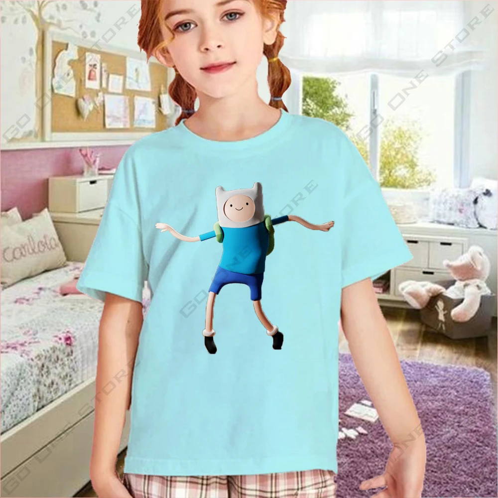 تي شيرت للأطفال مطبوع عليه Adventure Time Finn للأولاد والبنات من القطن تي شيرت أمريكي عتيق بأكمام قصيرة ورقبة دائرية