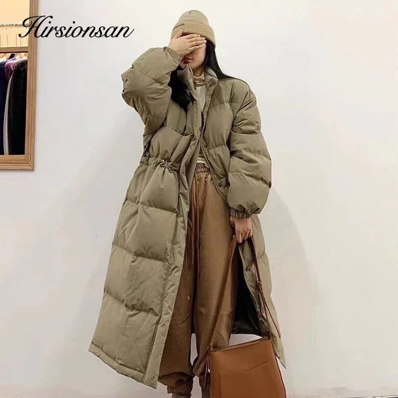 Hirsionsan Winter Thicken Long Down Jackets Women Loose High Waist Puffer Clothing 2023 Casual 90% White Duck Female Down Coats