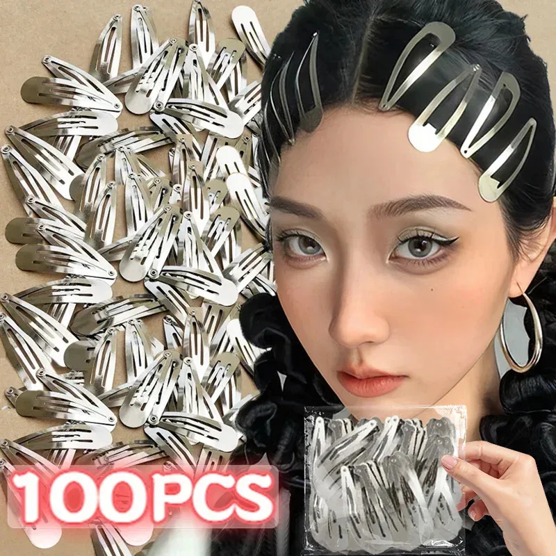 

100pcs Metal Silver Hair Clips BB Snaps Y2K Hairpins Base for DIY Handmade Barrettes Korean Women Styling Headwear Accessories