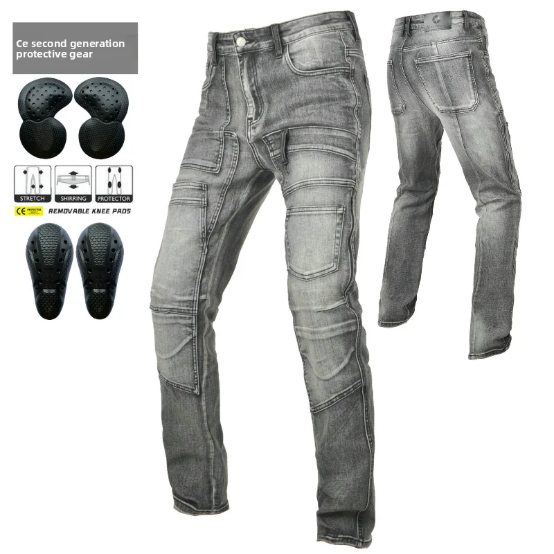 

Winx Wheels Men Motorcycle Riding Jeans CE Protective Anti-Fall Biker Pants Retro Off-Road Multi Pocket Workwear Trousers
