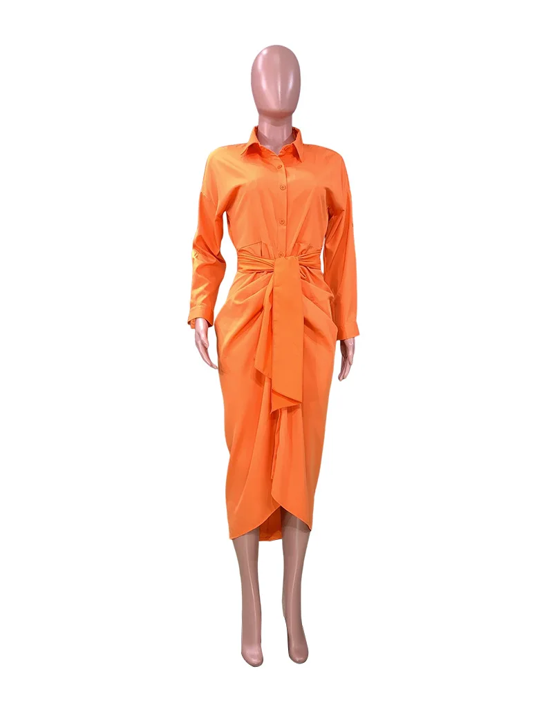 BAMBOOBOY Casual Long Shirt Dress Summer Women manica lunga abiti lunghi Ladies Turn-down Collar Office Dresses abito allentato