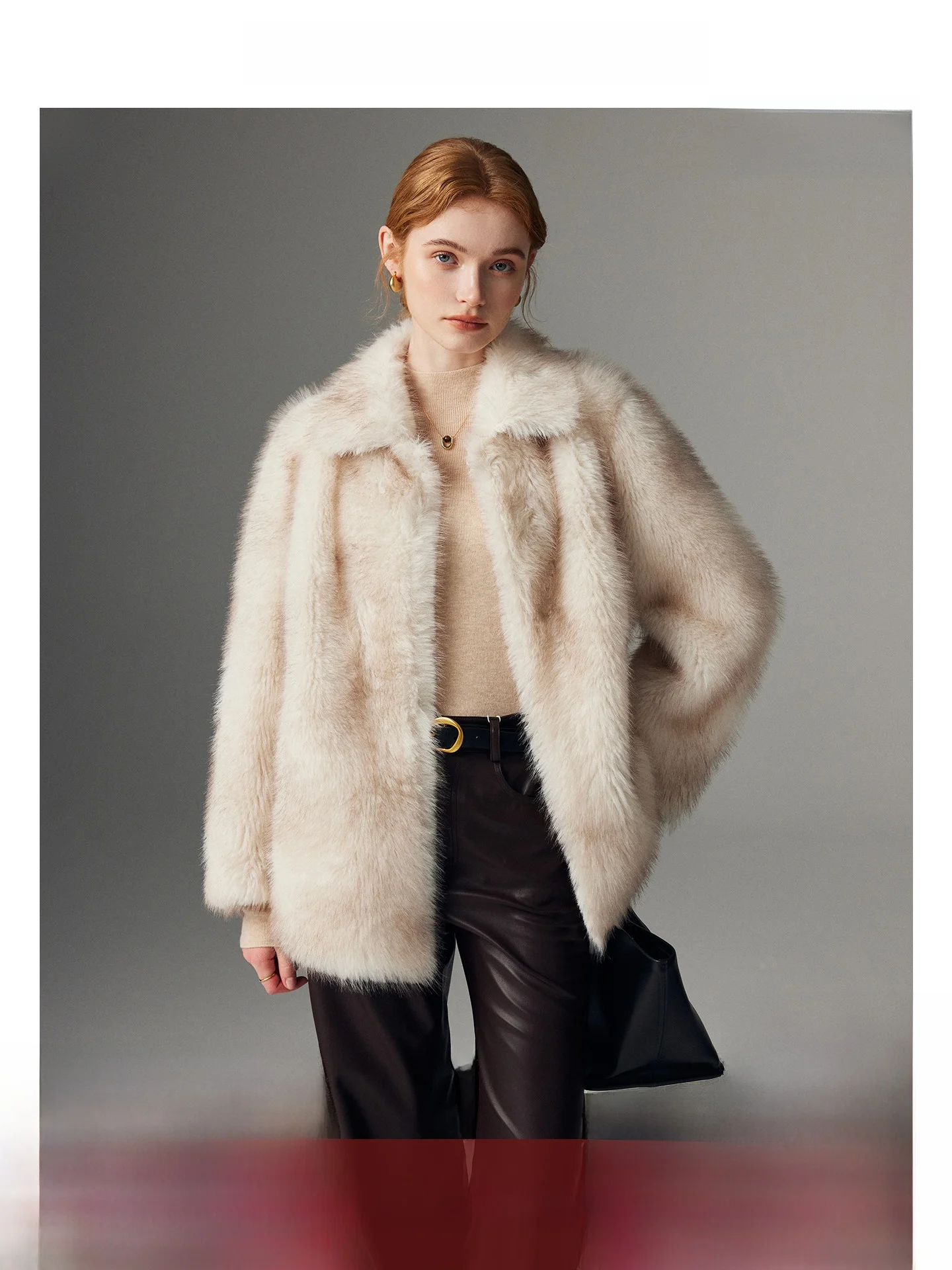 

Eco-Friendly Fur Lookalike Double Color Tip Coat Women's Winter Faion Outerwear Korean Sle Long Sve Straight Cut