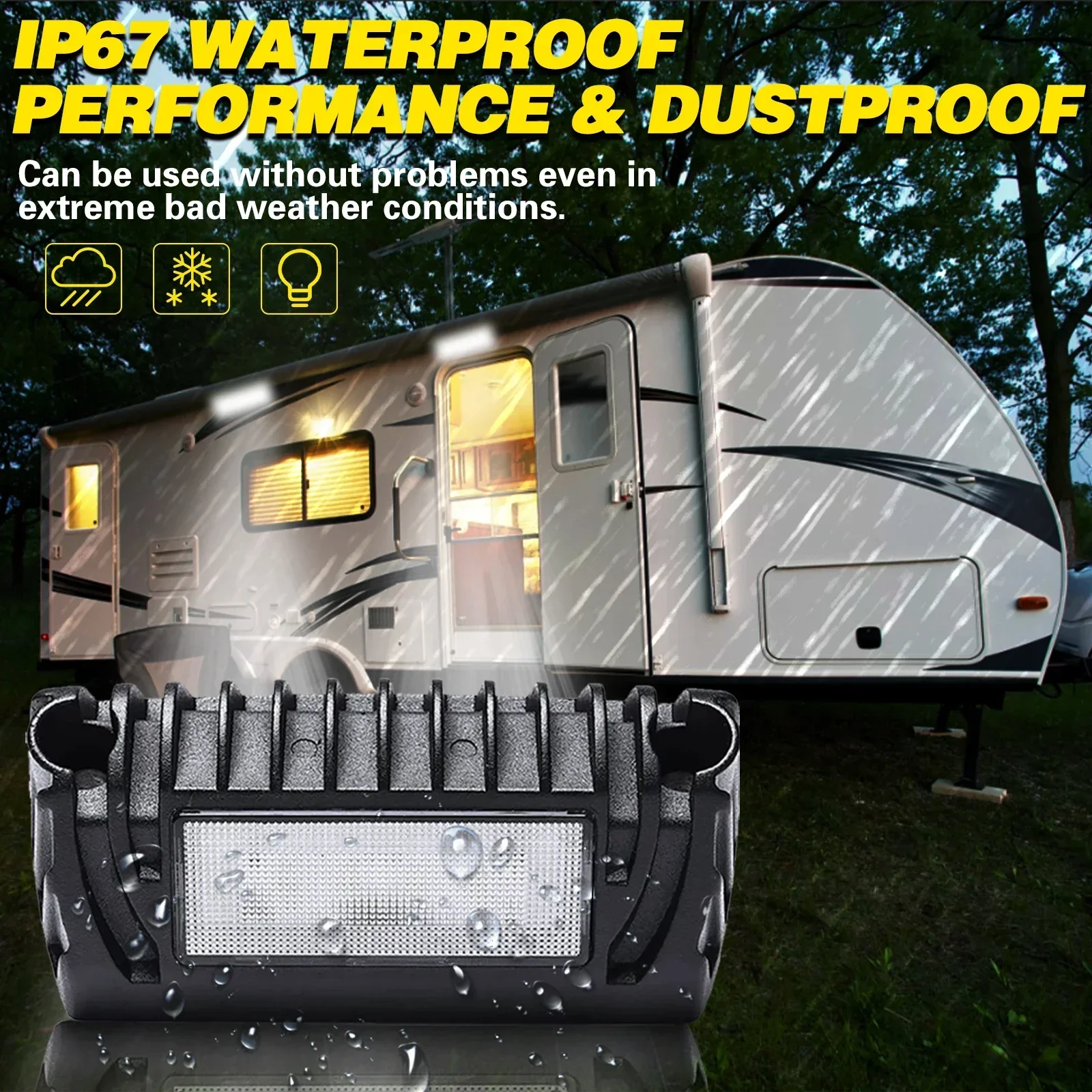 

2x Внешний светодиодный светильник для крыльца на колесах, 12 В, 750 люмен, тент, освещение, светодиодные фонари для крыльца для большинства автофургонов, прицепов, кемперов