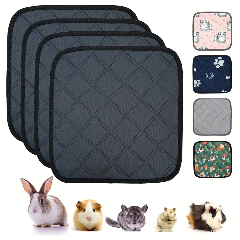 Reusable Guinea Pig Cage Liner Mat, Washable Absorbent Small Pet Pee Pad, Non‑Slip Waterproof Cage Mat-4PCS(Random Color)