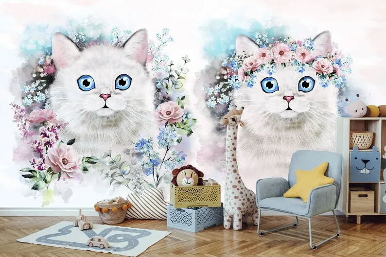 Детские обои, красивые кошки, красочные милые животные, фотообои для детей, самоклеящиеся обои