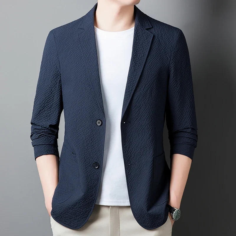 2024 Spring New Fashion Casual Solid Color Single Suit Top Clothes Korean Version Versatile Suit for Middle aged and Young Men O