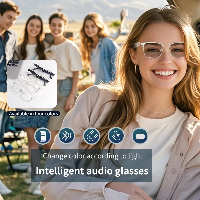 Smart Bluetooth glasses, color changing glasses, sunglasses, music listening, calling, anti blue light, unisex, office, travel