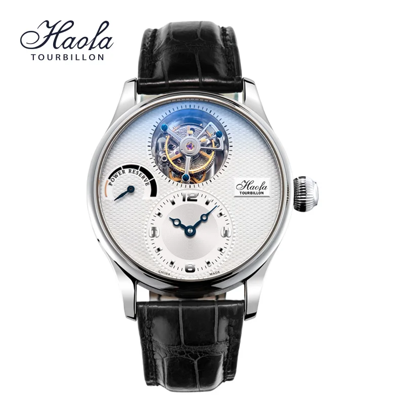 Haofa Manual Flying Tourbillon Watch for Men Hollow Movement Wheat Ear Pattern Dial Mechanical Watch Kinetic Energy Display 1022