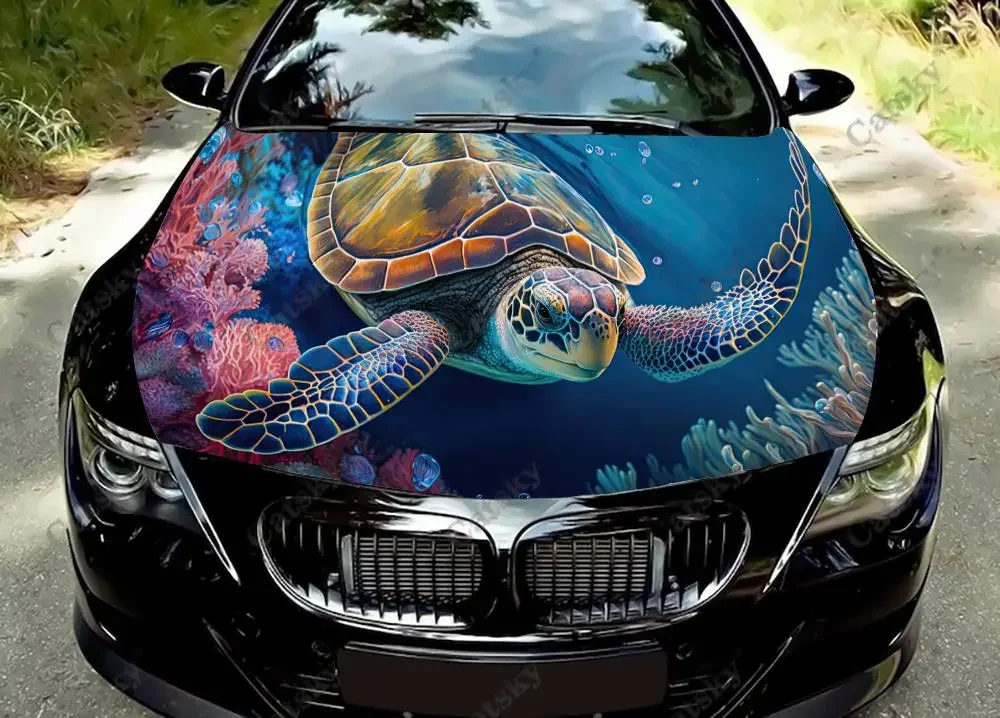 

turtle Car Hood Car Sticker PVC Decal Graphic Wrap Car Engine Wrap For Truck SUV Universal Custom DIY