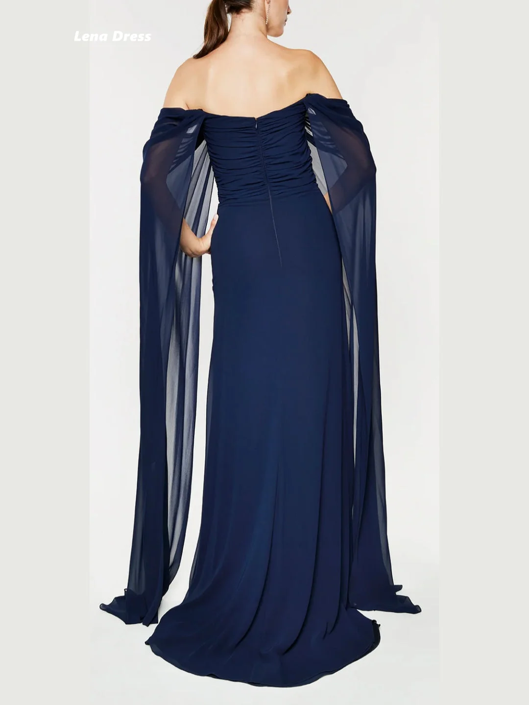 Lena Off the Shoulders Women Evening Dress Woman Navy Blue Party Dress for Wedding Formal Dresses Woman Chiffon Long Skirt Prom